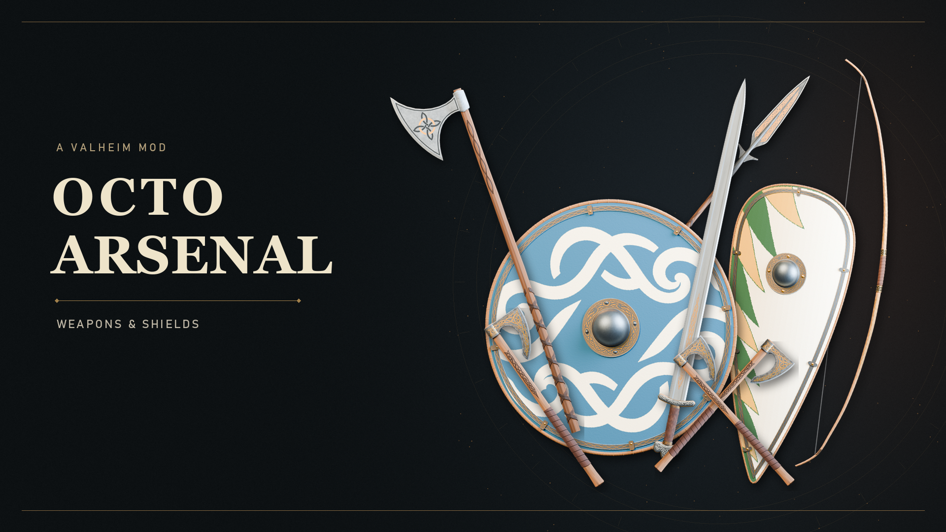 Octo Arsenal studio cover showing historical weapon and shield designs